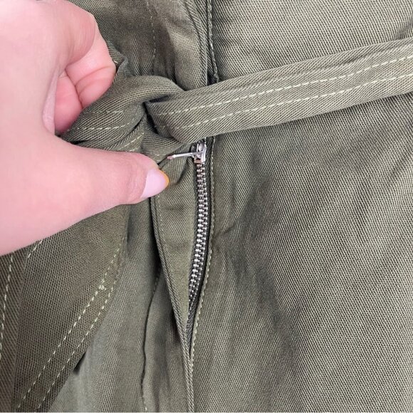 ❌SOLD❌ Aritzia Wide leg Cargo Pants linen cotton olive green tie front size 2 - Picture 7 of 13